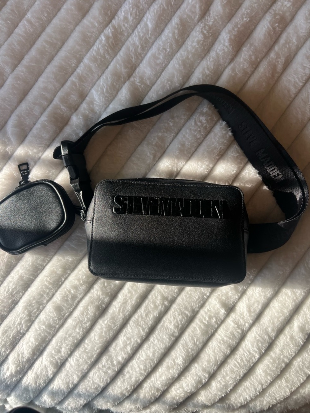 Steve Madden Black Embossed  Belt Bag
